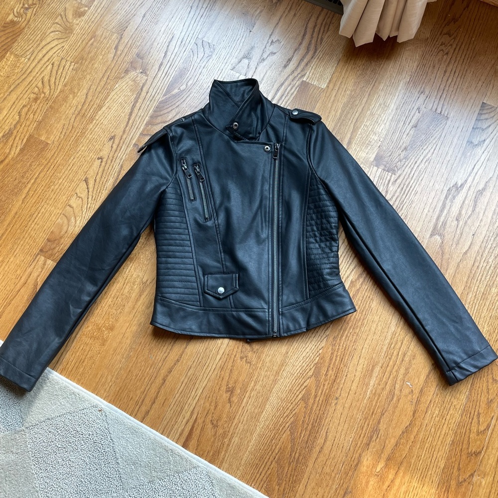 CROPPED LEATHER JACKET BLACK
